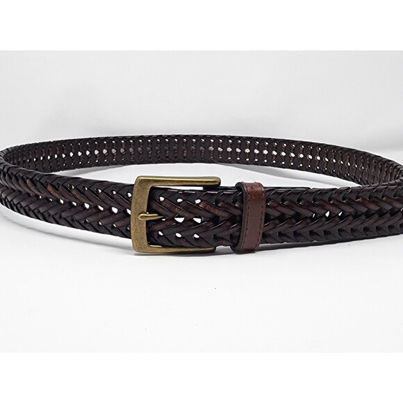 Mens Columbia Fully Adjustable Braided Casual Leather Belt 44 Cognac Brown Woven - Picture 9 of 15
